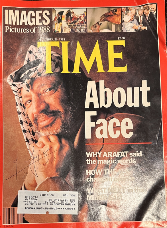 Yasir Arafat Autographed Time Magazine