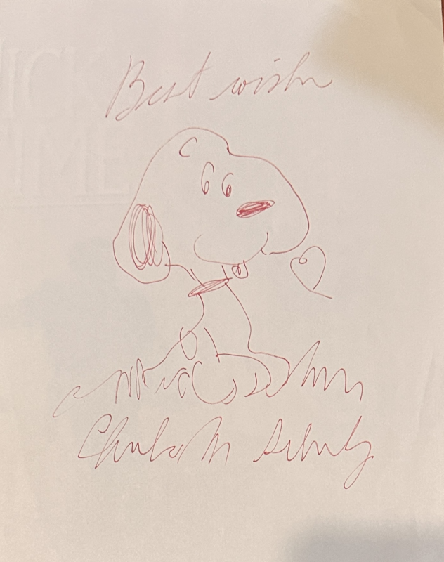Charles Schulz Autographed Drawn Snoopy Sketch 