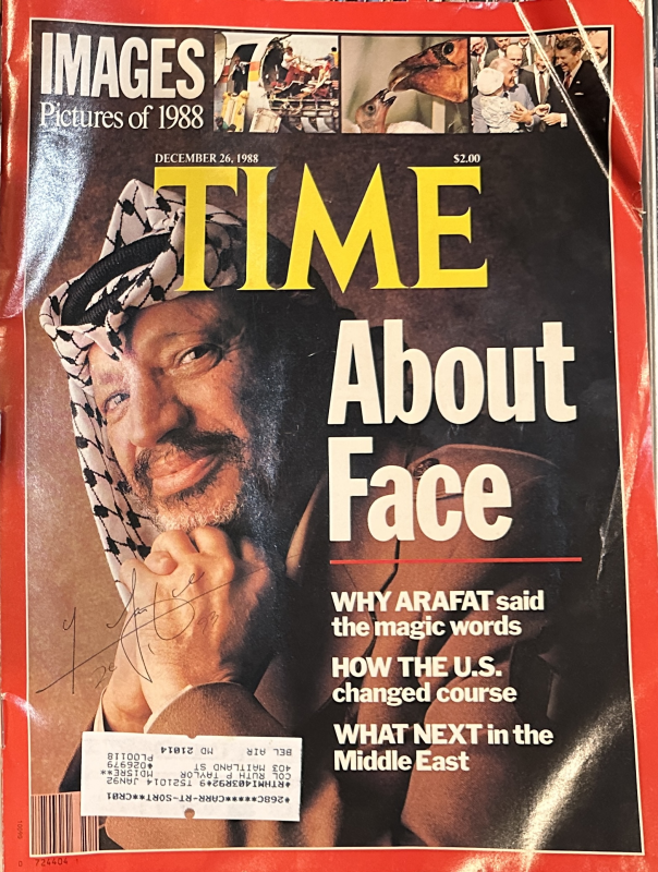 Arafat Autographed Time Magazine RARE