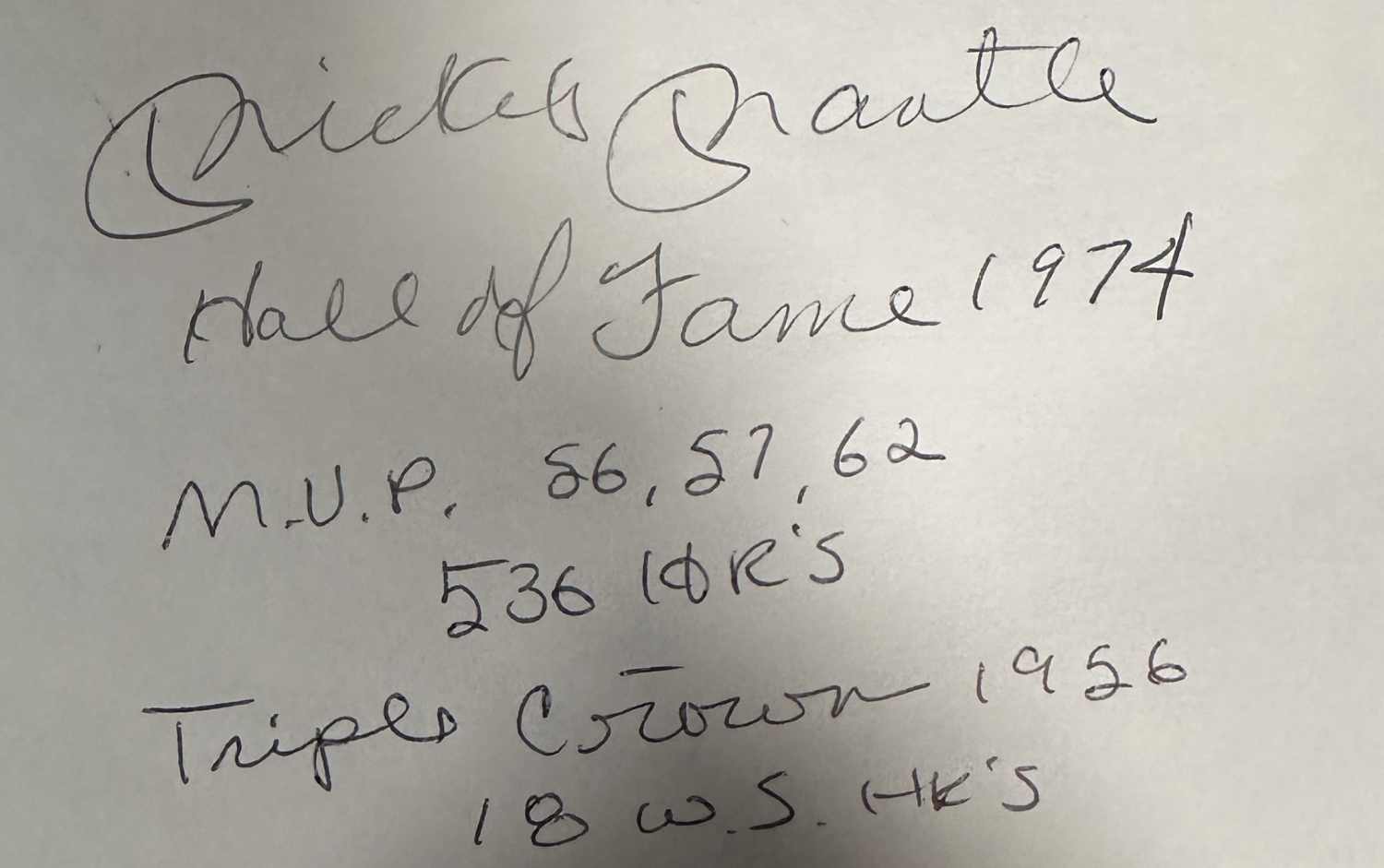 Mickey Mantle Cut Autograph W/STATS