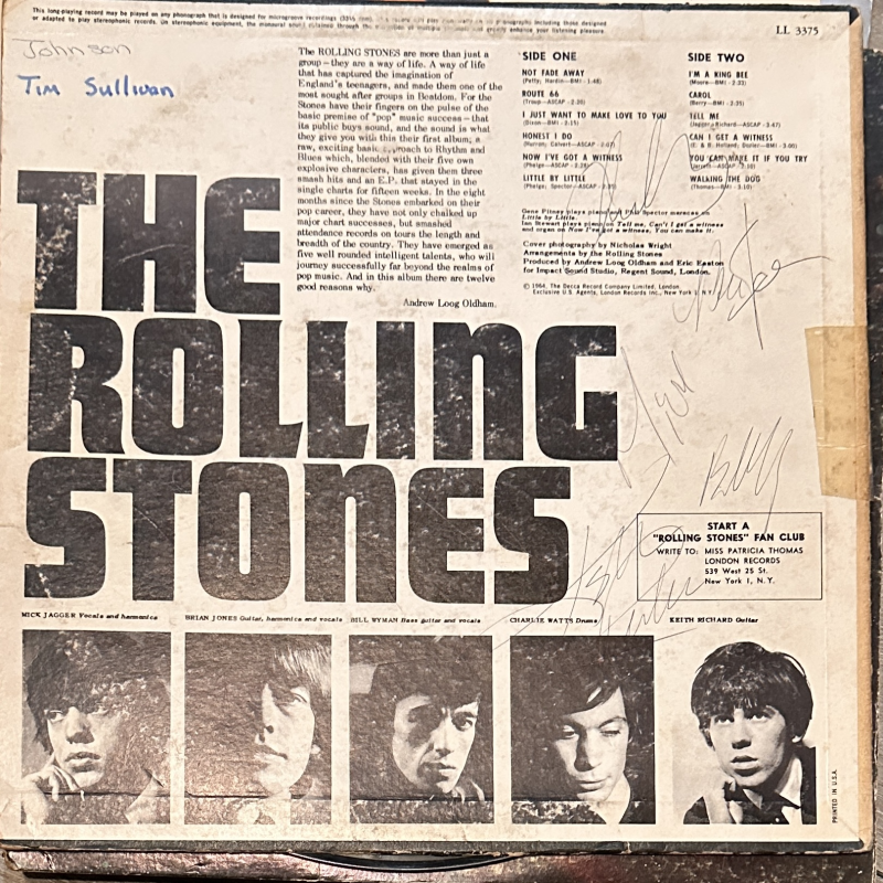 The Rolling Stones Autographed Album Brian Jones Era 