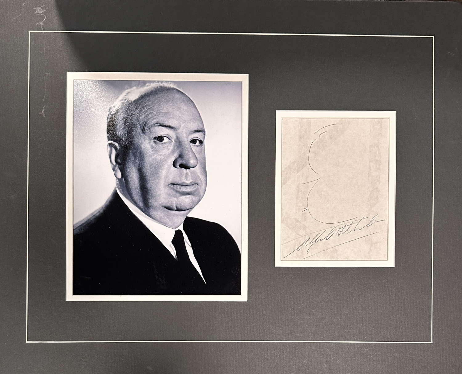 Alfred Hitchock Autographed Self Portrait Display